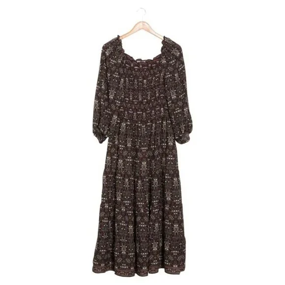 MAX STUDIO Womens Dress Midi Smocked Bodice Crepe Black Wine Size Medium NWT - Picture 3 of 3